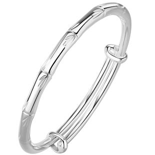 竹节银手镯女款9999纯银推拉实心银镯子2025新款高级感情人节礼物