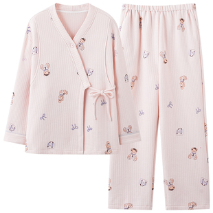 猫人空气棉睡衣女款秋冬加绒加厚纯棉哺乳期保暖夹棉家居服可外穿