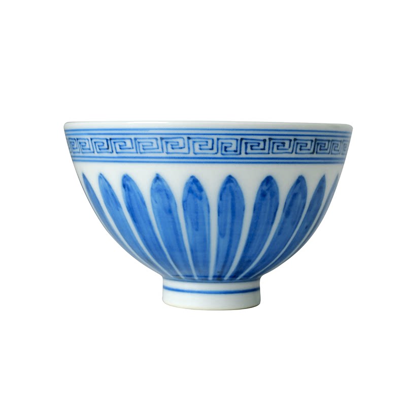 小谦山房仿明永乐菊瓣纹缠枝花卉鸡心杯手工青花杯景德镇陶瓷茶杯