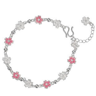 吴越老银铺纯银9999露粉手链银饰樱花珐琅手串少女心闺蜜礼物手饰