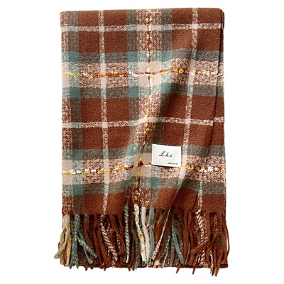 焦糖咖啡格子围巾女氛围感显白保暖流苏围脖韩系加厚保暖情侣披肩