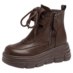 舒适软底马丁靴女2026新款冬季加绒厚底短靴内增高8cm小个子靴子