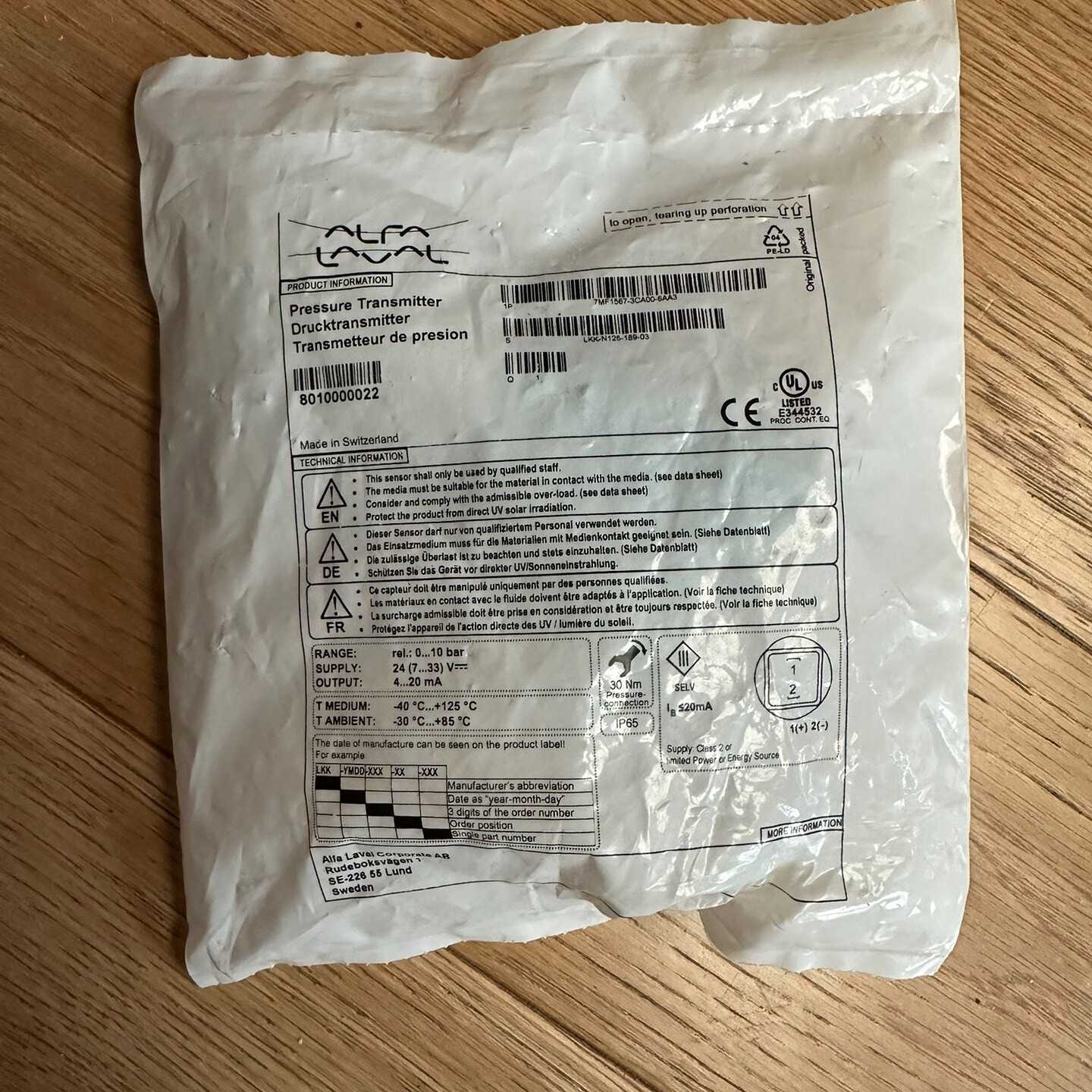 阿法拉伐 压力传感器 7MF1绣球调蓝剂