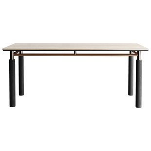 包豪斯德利丰岩板餐桌椅洞石中古风不锈钢白蜡木实木四季岩板餐桌