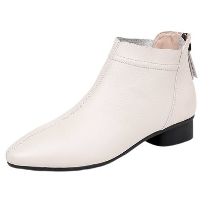 秋冬季真皮短靴女平底软底软面休闲皮鞋加绒中年妈妈棉鞋低跟女鞋