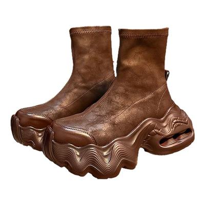 欧货真皮松糕厚底马丁靴休闲短靴