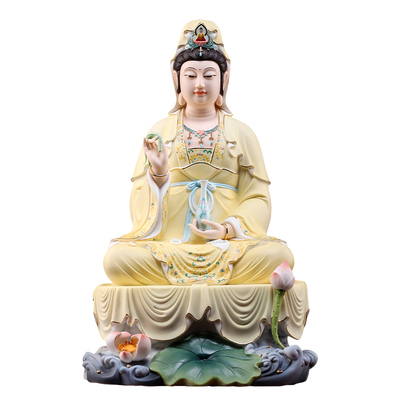 戴玉堂陶瓷摆件《慧莲观音黄》观世音菩萨坐像佛像客厅家用供奉