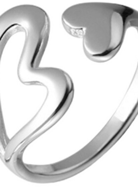 925纯银镂空爱心戒指女简约独特设计时尚个性桃心形开口指环小众