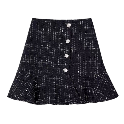 毛呢大码短裙荷叶边鱼尾半身裙