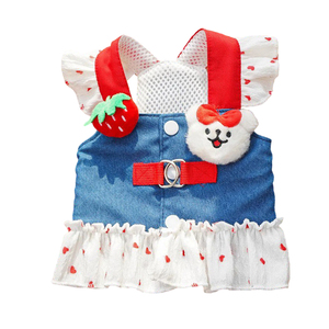 狗狗衣服牛仔卡通牵引裙宠物胸背猫咪公主裙薄款泰迪小型犬防掉毛