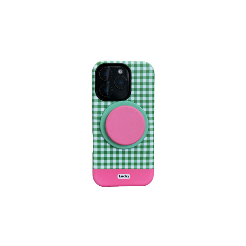 Lumi格纹日韩撞色 磁吸气囊支架苹果手机壳 16promax磨砂iPhone15plus全包14pro菲林硬壳13防摔
