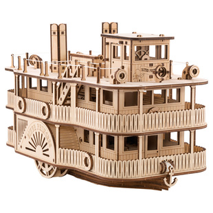 EWA河滨公主号蒸汽轮船机械拼装模型复古可动积木DIY船模拼图礼物