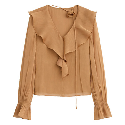 DPLAY领口荷叶边装饰衬衫