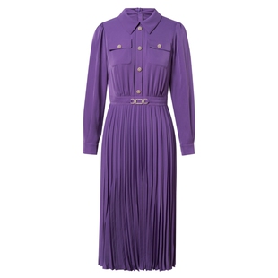 La Koradior拉珂蒂商场同款时尚连衣裙秋季新款长袖翻领气质长裙