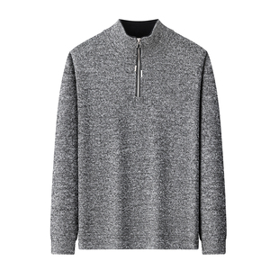 拉链半高领毛衣男加绒加厚休闲中青年冬季套头针织打底衫外套立领