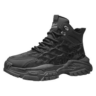 回力马丁靴男鞋冬季高帮加绒保暖棉鞋皮毛一体户外防寒黑色工装靴