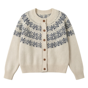 学院风费尔岛提花开衫女春装慵懒风针织衫氛围感毛衣外套打底内搭