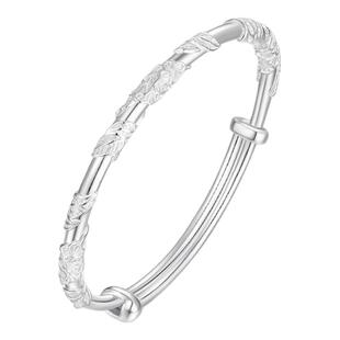 周大生足银S990手镯女新款繁花似锦实心镯子送女朋友礼物送妈妈