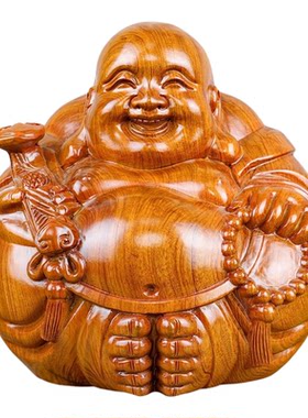 花梨实木雕弥勒佛像摆件和气笑佛