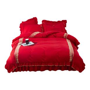 婚礼四件套红色系婚庆结婚纯棉全棉大红床裙被套年轻人日常可用