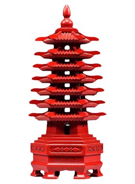红色桃木质雕刻7层文昌塔摆件木头书房客厅办公桌玄关装饰工艺品
