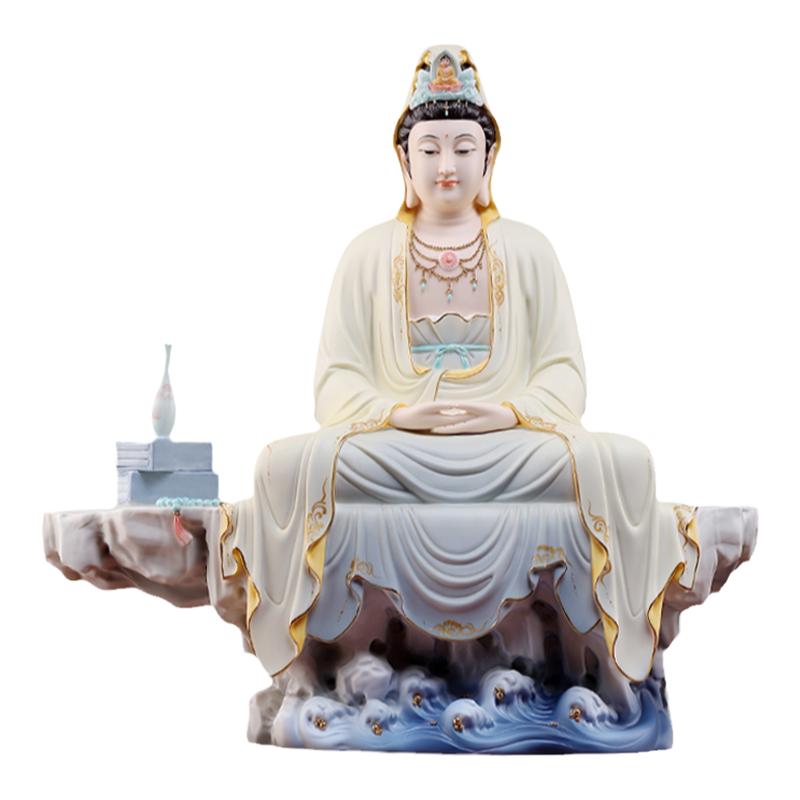 戴玉堂陶瓷摆件《静思观音古黄彩》家用佛像供奉观世音菩萨客厅