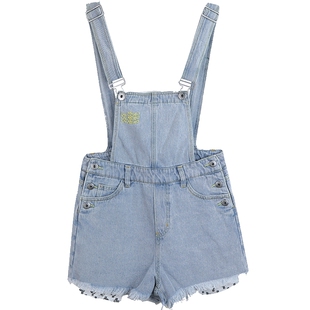 LALABOBO2023春夏新款甜系夏日海滨浅蓝牛仔背带短裤LBCB-WLZT12