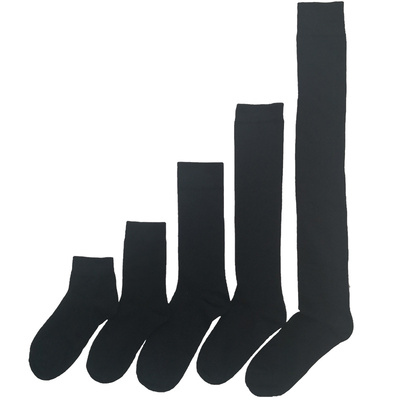 纯棉黑色短筒中筒小腿长筒过膝袜