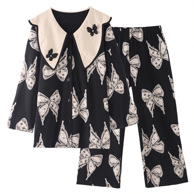 睡衣女春秋款长袖纯棉薄款套装