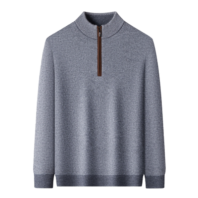 鄂尔多斯市新款男士纯羊绒衫高端半拉链立领针织衫加厚中老年毛衣