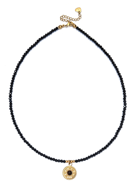 虎眼石黑色玻璃串珠项链吊坠