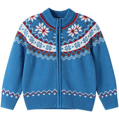 【费尔岛提花】安奈儿童装女童毛衣针织开衫2025冬新款弹力时尚