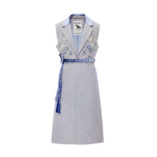 沙漠之湖 秀场款重手工法绣长款修身羊毛马甲 山谷少年原创设计