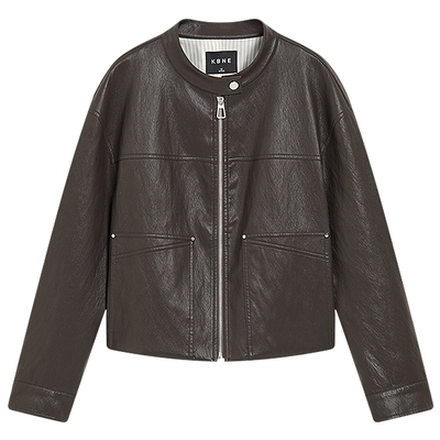 KBNE小个子短款蛋白皮气质皮衣女装2026春季新款棕色PU皮外套夹克