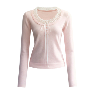 fragileheart易碎商店·春雾诗帧 韩系简约百搭T恤蕾丝花边针织衫