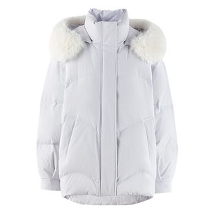 秋水伊人简约毛领气质外套2025年冬季新款女泡泡格休闲通勤羽绒服