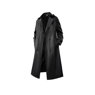 美式超长款过膝皮大衣男排扣外套