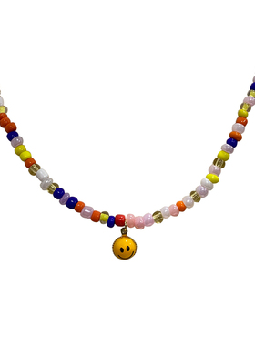欧韩彩色珠子笑脸女锁骨链项链