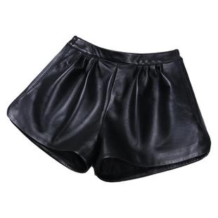 百搭款真皮皮裤女纯绵羊皮短裤a字松紧高腰宽松显瘦阔腿裤外穿