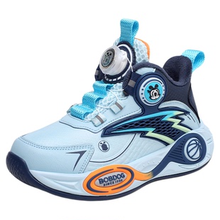 巴布豆男童加绒二棉运动鞋新款冬季保暖皮面防水轻便儿童篮球鞋