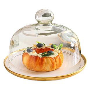 切块蛋糕托盘带盖旋转甜品玻璃罩蛋糕盖透明罩西点面包试吃展示盘