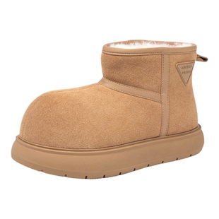 真皮雪地靴女2025冬季新款卡皮巴拉大头短靴女毛毛鞋厚底保暖棉鞋