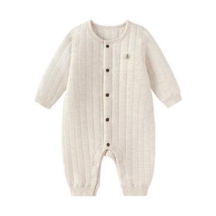 babylove婴儿连体衣春秋薄夹棉哈衣爬服宝宝棉莫柔软居家保暖衣服
