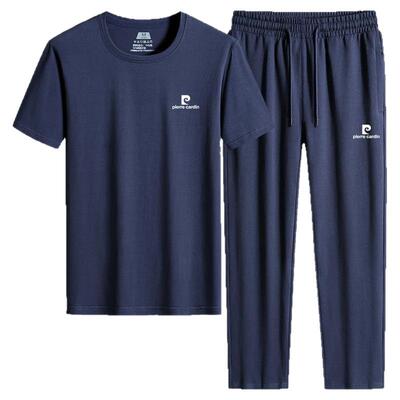 皮尔卡丹夏季薄款短袖运动套装男