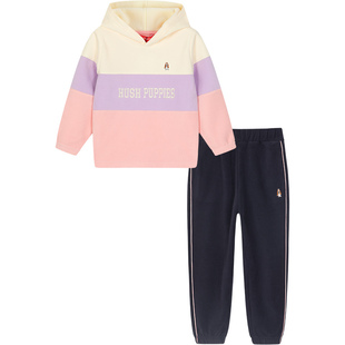 暇步士童装儿童摇粒绒套装春秋新款男童连帽卫衣女童保暖运动裤