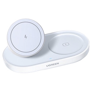 绿联QI磁吸无线充电器支架适用iPhone17promax苹果16手机耳机20W充电底座airpods4pro桌面二合一立式mgasafe