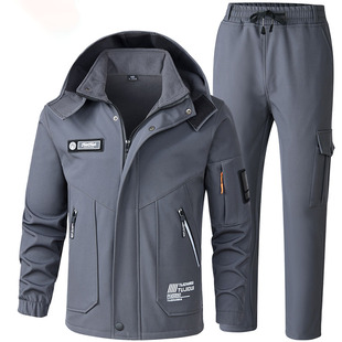 秋冬加绒加厚冲锋衣套装男女抗寒保暖耐磨工装户外防水防风登山服