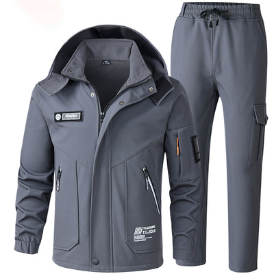 秋冬加绒加厚防水防风冲锋衣套装