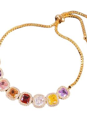 彩色锆石方糖手链轻奢小众手饰