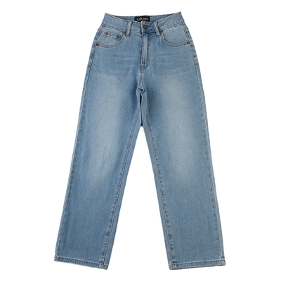 薄款浅蓝宽松高腰小直筒牛仔裤